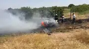 Şanlıurfa’da kaza yapan araç alev alınca paraları kurtarma telaşı başladı