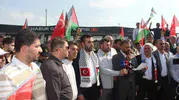 Gazze yolundaki yardım konvoyunun Irak sınırında durdurulması protesto edildi