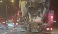 Elazığ'da beton mikserinin yola harç saçtığı anlar kameraya yansıdı