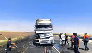 Nusaybin yolunda seyir halindeki tır alevlere teslim oldu