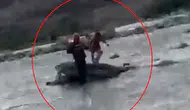 Siirt Kezer Çayında yükselen sular bir çocuğu kayalıkların üzerinde hapsetti