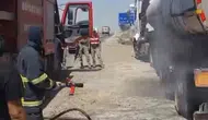 Derik ilçesinde park halindeki tankerde yangın paniği yaşandı