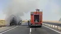 Nusaybin yolunda seyir halindeki tankerde yangın paniği yaşandı