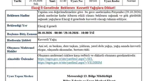 Elazığ için kuvvetli yağış uyarısı geldi