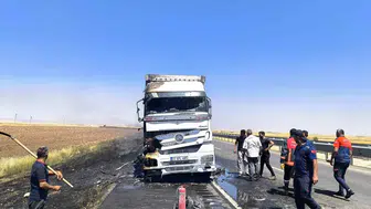 Nusaybin yolunda seyir halindeki tır alevlere teslim oldu