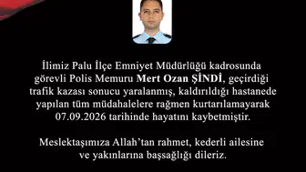Elazığ'da trafik kazası geçiren polis memuru Mert Ozan Şindi hayatını kaybetti