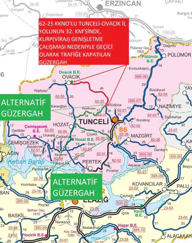 Ovacık yolunda 25 Ağustos'ta araç geçişine 2 gün izin verilmeyecek