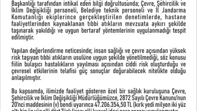 Elazığ’daki özel hastaneye dev çevre cezası