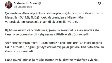 Şanlıurfa Karaköprü merkezli 5.4 büyüklüğünde deprem meydana geldi