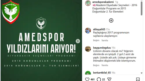 Amedspor seçmelerinde sonuçlar açıklandı, velilerden tepki: Torpil iddiaları gündemde