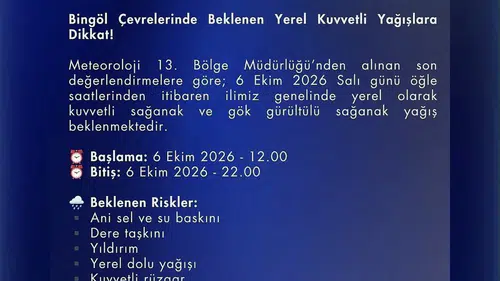 Bingöl için kuvvetli yağış uyarısı