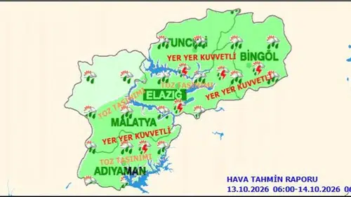 Elazığ için kuvvetli yağış ve toz taşınımı uyarısı geldi