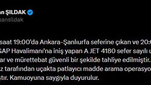 Şanlıurfa GAP Havalimanı'nda bomba ihbarı paniği yaşandı