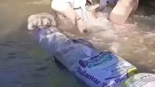 Yüksekovalı çiftçiler tarlalarını sulamak için dere yatağına set kuruyor