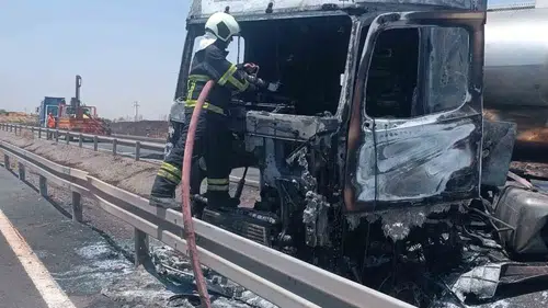Mardin yolunda seyir halindeki tır alevlere teslim oldu