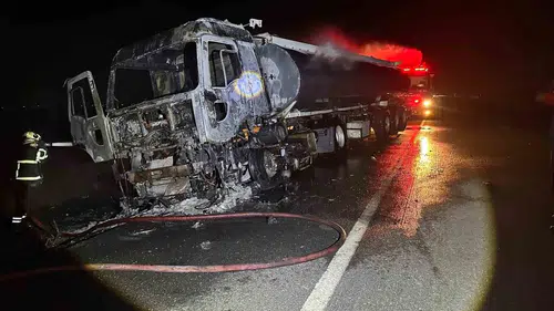 Nusaybin yolunda korkutan tanker yangını