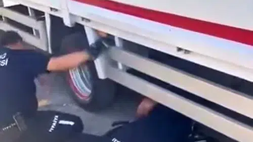 Elazığda kamyonetin tekerine sıkışan yavru kedi kurtarıldı