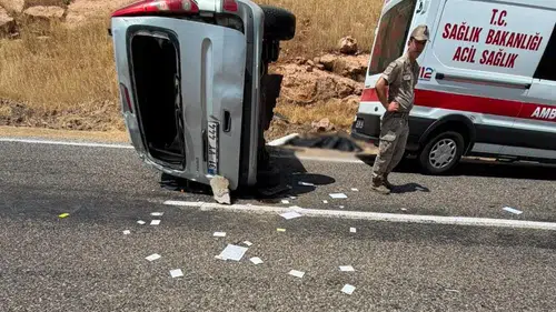 Nusaybin'de hafif ticari araç kayalıklara çarpıp takla attı