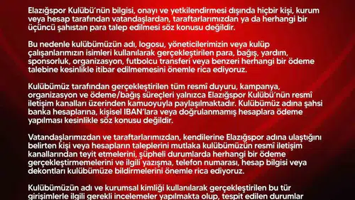 Elazığspor adıyla para isteyenlere kulüpten itibar etmeyin uyarısı