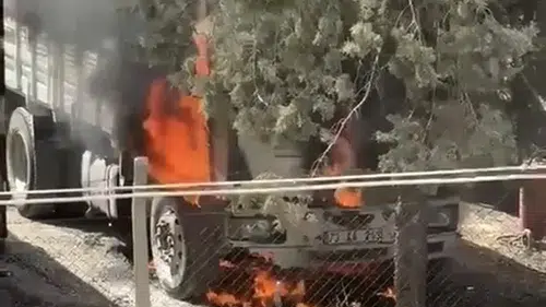 Nusaybin ilçesindeki tır parkında bir kamyon alevlere teslim oldu