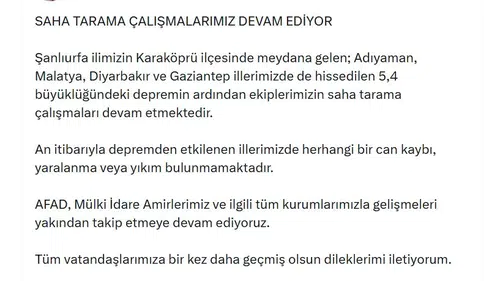 Şanlıurfa merkezli deprem çevre illerde paniğe neden oldu