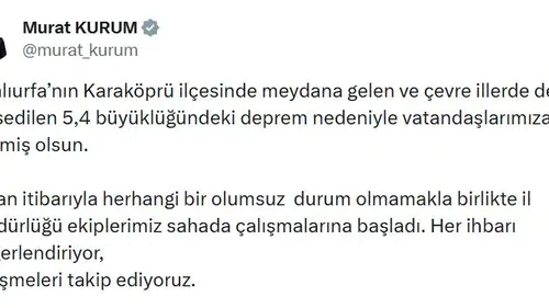 Şanlıurfa Karaköprü merkezli deprem çevre illerde de hissedildi
