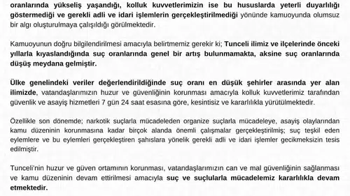 Tunceli Valiliği suç oranlarındaki artış iddialarını verilerle yalanladı