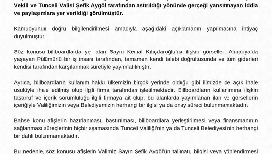 Tunceli'deki Kılıçdaroğlu afişleri için Valilikten açıklama geldi