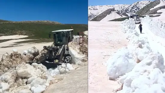 Hakkari yaylalarında yaz ortasında 3 metrelik kar engeli
