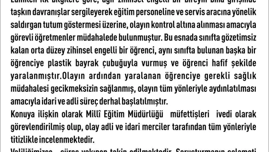 Elazığ’daki rehabilitasyon merkezinde engelli çocuğa şiddet iddiasına soruşturma açıldı