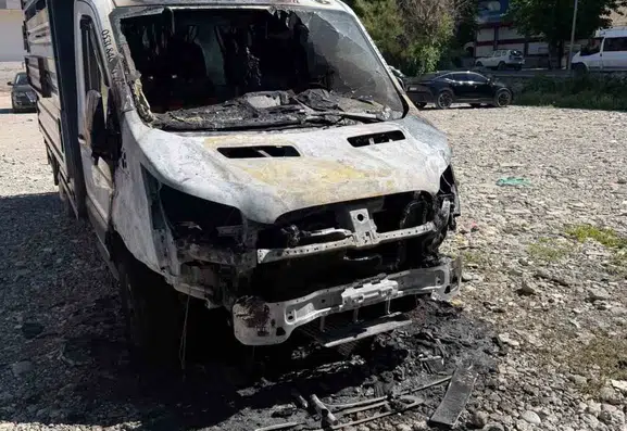 Siirt Yeni Mahalle’de park halindeki kamyonet alevlere teslim oldu