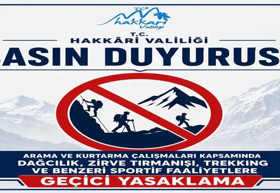 Hakkari Bala Yaylası çevresinde sportif faaliyetlere arama nedeniyle kısıtlama getirildi
