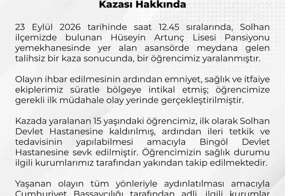 Solhan ilçesindeki okul pansiyonunda asansör kazası yaşandı