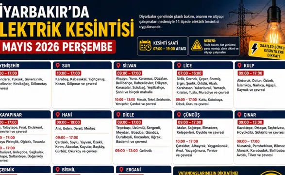 Diyarbakır’da 7 Mayıs elektrik kesintisi: İlçe ilçe tam liste açıklandı