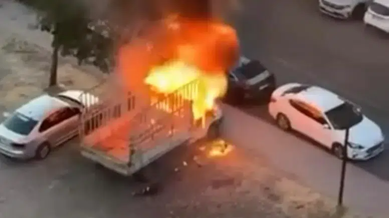 Diyarbakır'da park halindeki kamyonet alev alev yandı