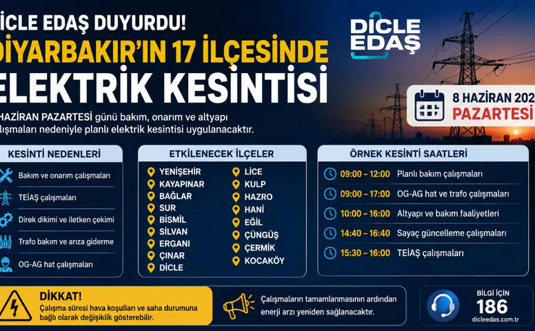 8 Haziran'da Diyarbakır'da hangi mahallelerde elektrik olmayacak?