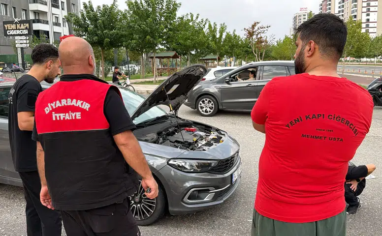 Diyarbakırda otomobilin kaputuna giren yılanı vatandaşlar kendi çabalarıyla çıkardı