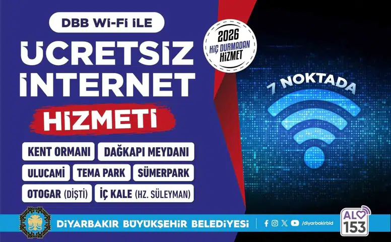 Diyarbakır Büyükşehir Belediyesi yedi farklı noktada ücretsiz internet sunuyor