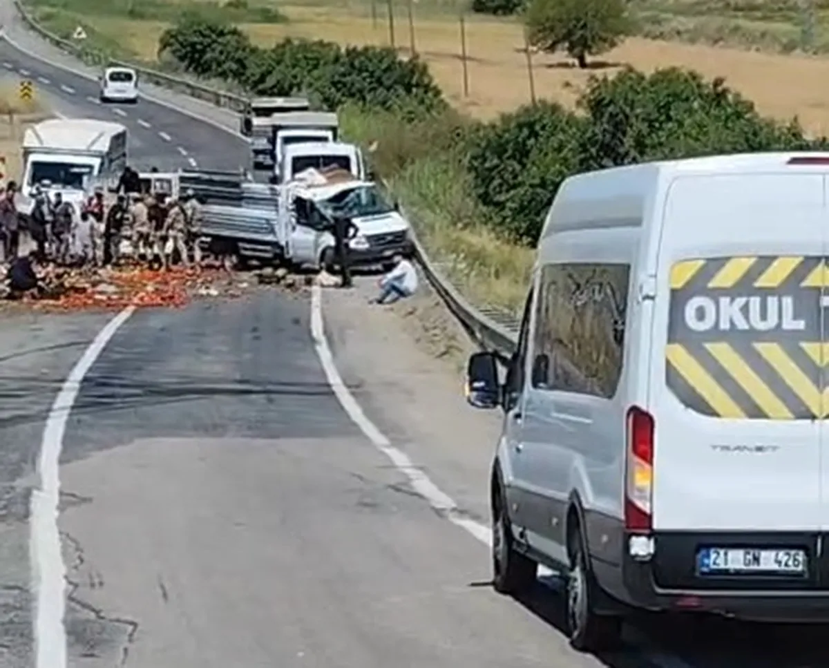 Silvan yolunda sebze meyve taşıyan kamyonet kaza yaptı