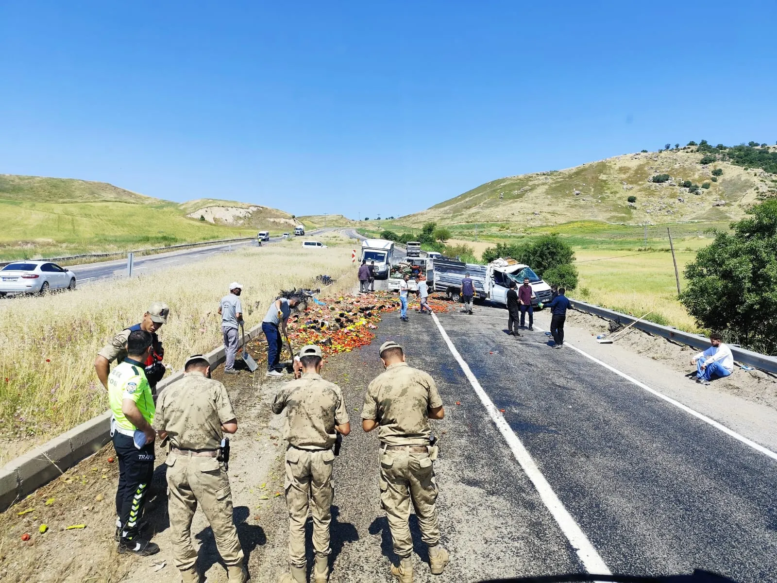 Silvan yolunda sebze meyve taşıyan kamyonet kaza yaptı