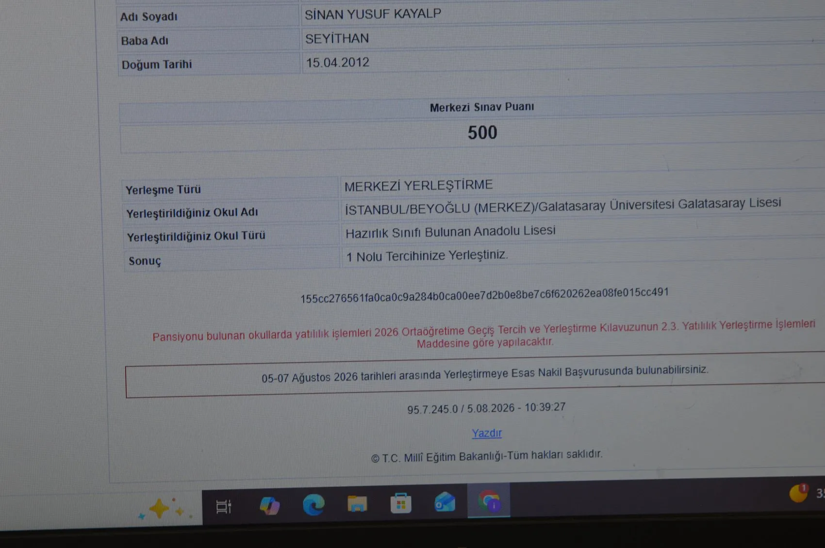 Mardinli Sinan LGS sınavında tüm soruları bilerek Galatasaray Lisesini kazandı