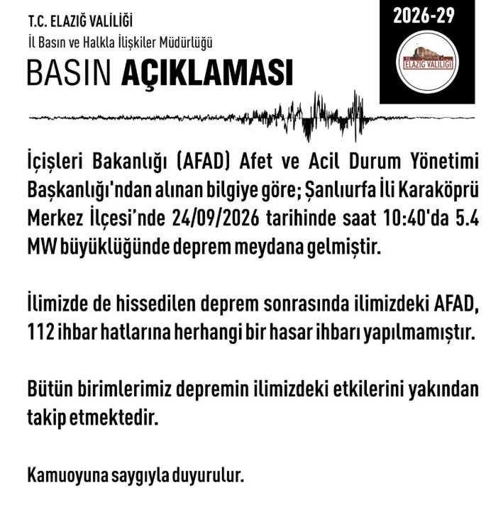 Şanlıurfa Karaköprü merkezli deprem çevre illerde paniğe yol açtı
