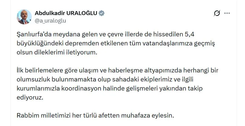 Şanlıurfa Karaköprü merkezli deprem çevre illerde de hissedildi